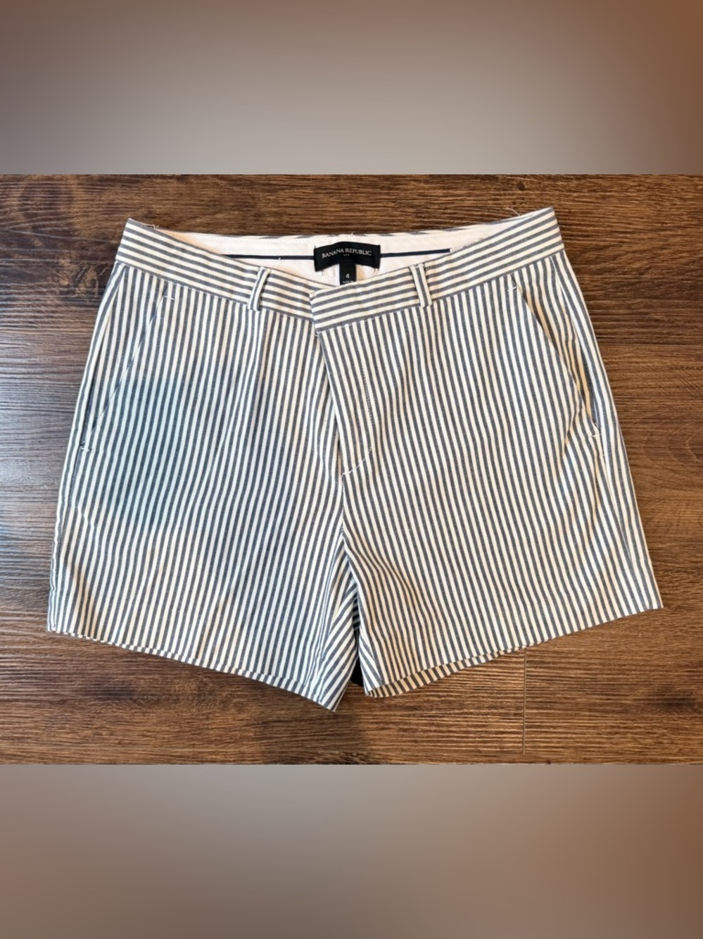 Banana Republic Navy and White Striped Cotton Shorts